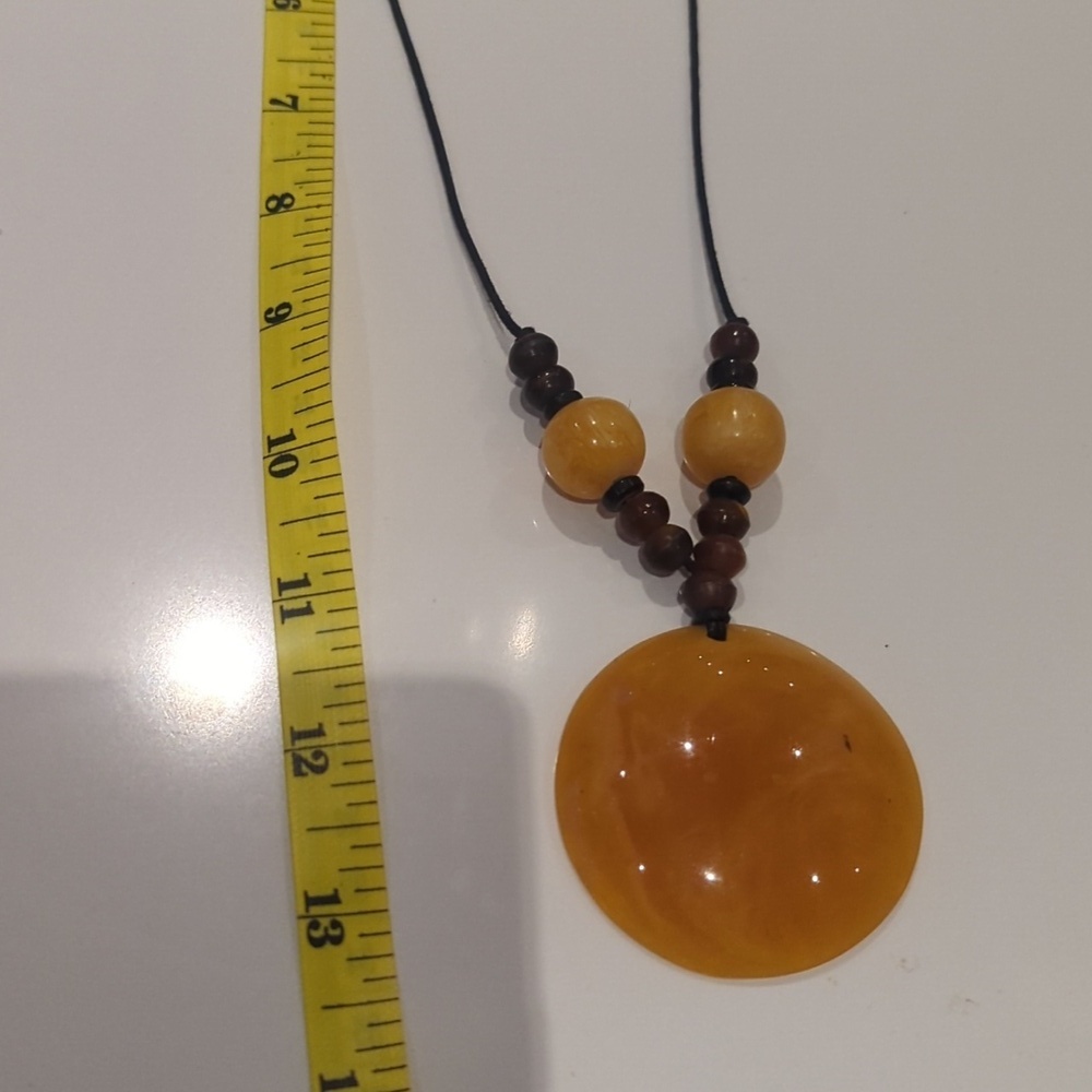 Elegant Amber Beaded Necklace with Black Cord - New - Picture 3 of 3